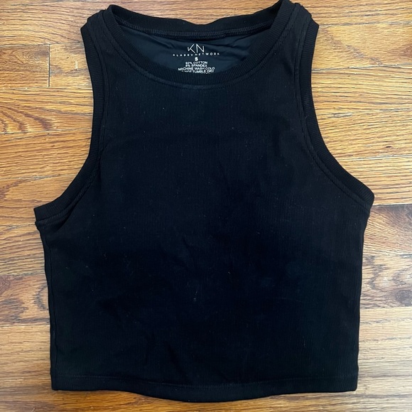 Klassy Network S Black Lined Tank Athleisure Cropped Built-in Bra Pads - Picture 2 of 4